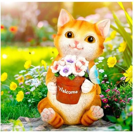 Lampe Solaire Exterieur Statue de Chat, Decoration Statue Jardin Exterieur, Cadeau pour Amoureux des Chats, Lanterne Solaire(Chat) (1/5)