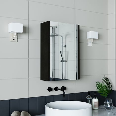 Roomart MINI-50 Spiegelschrank Bad 40 cm breit, Schwarz-Eiche