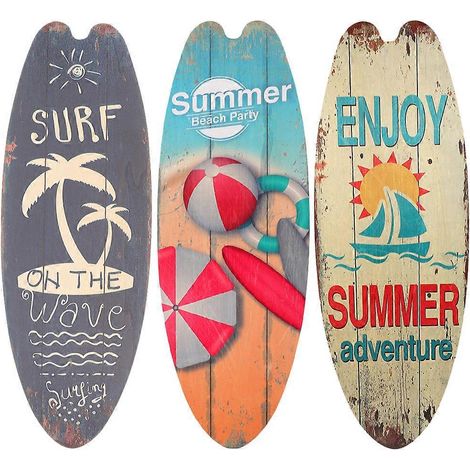 Lot de 3 décorations murales en forme de planche de surf, art mural décoratif, panneaux extérieurs, décoration de fête-45X16CM
