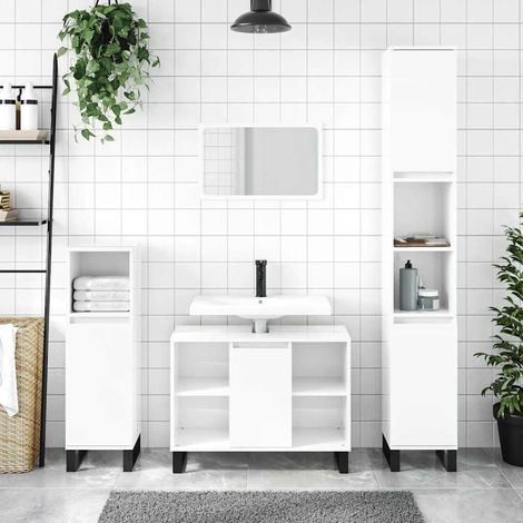 Badschrank Hochglanz-Weiß 80x33x60 cm Holzwerkstoff
