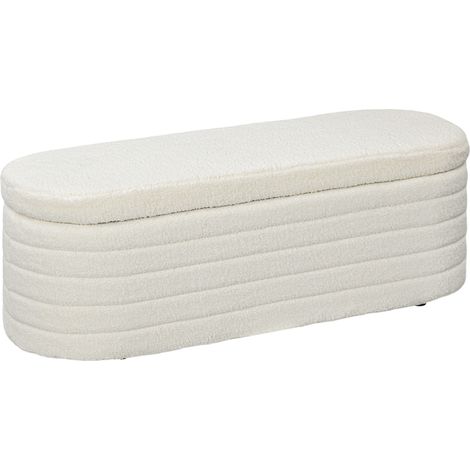 Banc de rangement en tissu Teddy Fleece crème 116x41x40,5 cm avec pieds en bois, capacité 120 kg (1/5)