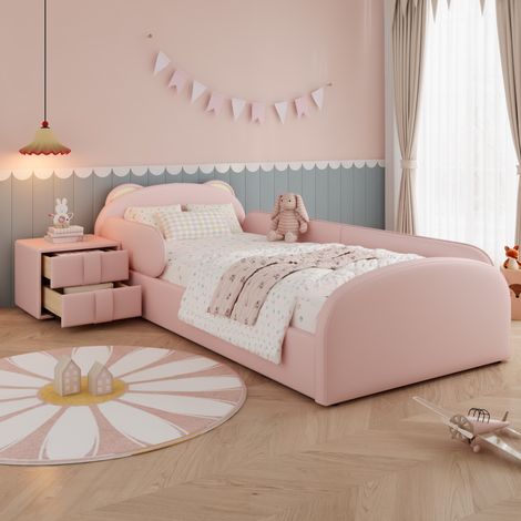 Lit simple enfant 90x200 avec tete ours rose OKMYHOME (1/5)