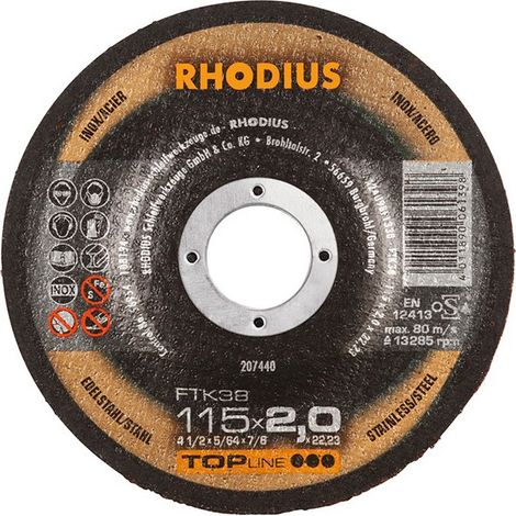 Disco de corte FTK38 115 x 2,0mm acodado Rhodius(por 25)