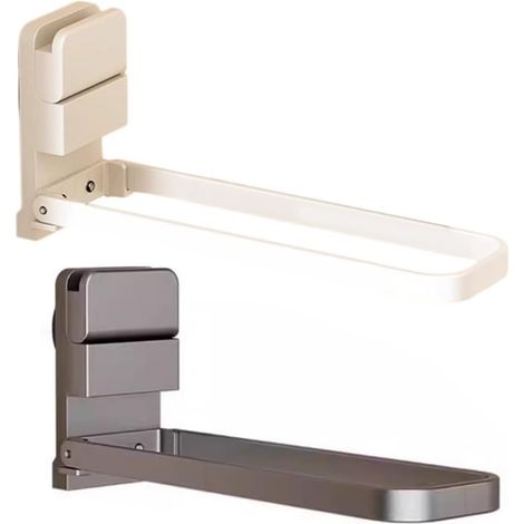 2 pcs Suction Cup Towel Hanger Carbon Steel Damage-Free Folding Towel Rack Multifunctional Easy Installation Detachable Towel Rack for Bathroom(White+Gun Gray) (1/4)