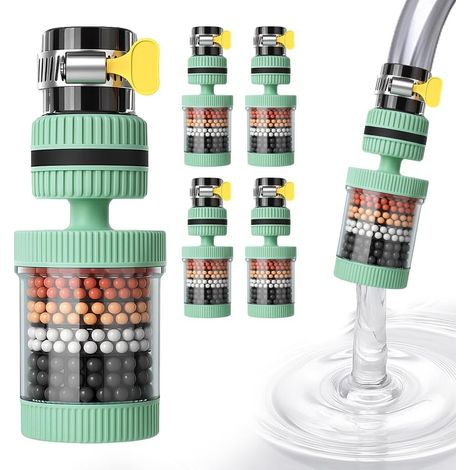 Filtre à eau universel pour robinet, purificateur d'eau rotatif à 360°, accessoire de robinet, adapté aux éviers et cuisines, lot de 4, vert