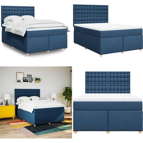 vidaXL Sommier à lattes de lit avec matelas Bleu 140x190 cm Tissu (1/5)