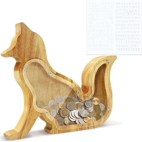 Tirelire en bois personnalisée en forme de renard, lapin et moto, idéale pour les filles et les garçons. Cadeau de Noël, Pâques ou anniversaire. Décoration renard. (1/5)