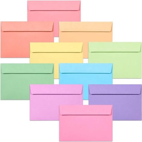Confezione da 50 buste colorate, 15,8 x 10,8 cm (6,2 x 4,3 pollici), 10 colori pastello assortiti, con chiusura autoadesiva, per un'elevata (1/5)