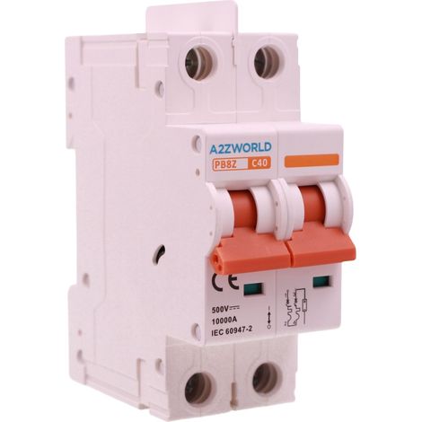 A2ZWORLD Interruttore Magnetotermico DC Senza Polarità 500V Curva C 2P 2M 10000A IP20 P8BZ, Corrente Disponibili 16A 20A 25A 32A 40A 63A (40A) (1/3)