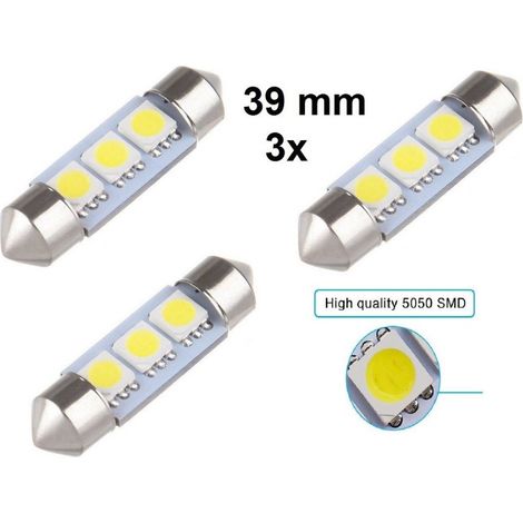 Trade Shop - 3 X FESTOON TORPEDO 39 MM GLÜHBIRNE 3 LED SMD C5W W5003 T11 5050 12 V AUTO KABINE - (1/2)