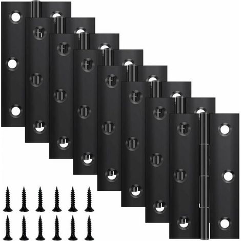 8 Pack Folding Hinges 68mm×38mm, Black Stainless Steel Hinge, Piano Hinge, Small Hinge, Door Hinge for Doors, Windows, Cabinets with 48 Screws (1/5)