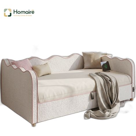 Cadre de lit beige avec rangement en beige 216 x 102,5 x 74,5 cm HOMAIRE (1/5)