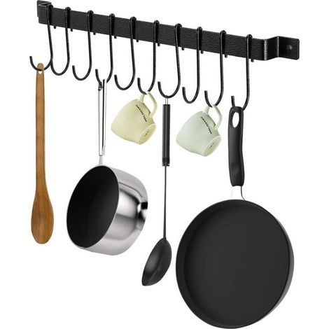 Hook rack for kitchen utensils, hanging organizer for kitchen utensils, pot lid holder with 10 hooks (1/5)