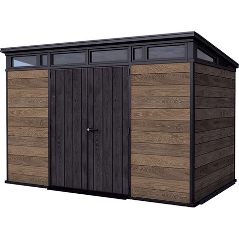 Keter Gartenhaus Signature 11x7, Gerätehaus Kunststoff in Holzoptik, 340x218x226 cm, abschließbar, mit Bodenplatte