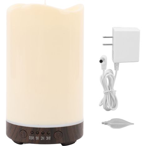 Ortviai Diffuseur Humidificateur Sans Flamme avec Effet Bougie LED RGB et Aromathérapie – Base en Bois Foncé (1/5)
