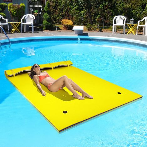 Goplus – Tapis flottant de piscine en mousse XPE 270x180cm – Bouée pour 3-5 personnes – 3 couches – Charge max 300kg – Jaune