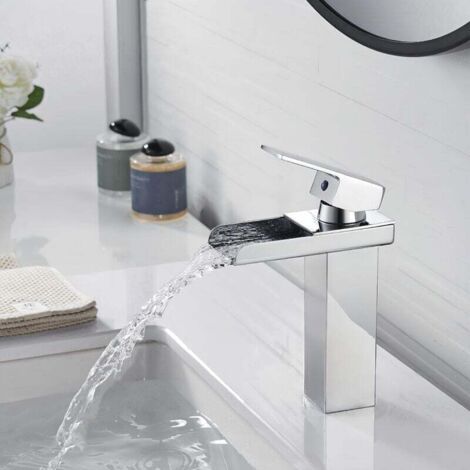 Robinet mitigeur lavabo cascade en laiton chromé – Bec large pour écoulement efficace – Connexion G3/8 – Facile à nettoyer (1/3)