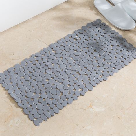 Tapis de bain antidérapant gris, 70 x 35 cm. Tapis de bain rectangulaire antidérapant en PVC effet pierre. (1/4)