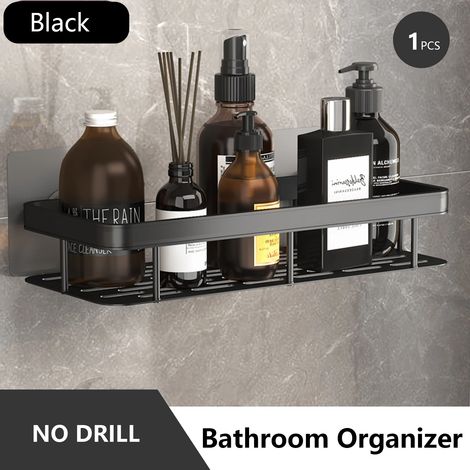 (noir) Étagère de rangement pour salle de bain en acier inoxydable antirouille, étagère de douche à ventouses, appareils de rangement pour la maison (1/5)
