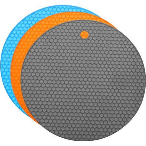 Tapis en silicone résistant à la chaleur - utilisable comme dessous de plat, tapis de plan de travail, etc. - Lot de 3 : orange, gris et bleu