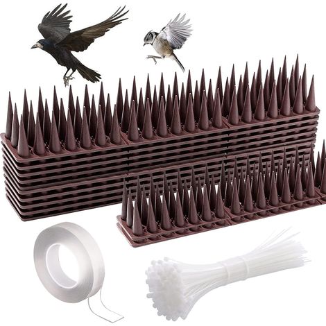 Spuntoni in plastica per gatti, scoiattoli, uccelli, procioni, 45 x 4 cm, repellenti per insetti e animali con lacci e nanocolla, confezione da 12 - Marrone (1/5)