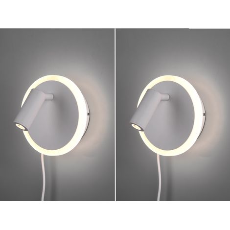 2er SET LED Wandlampen Weiß mit Leselampe & Stecker, Ø 15cm (1/5)