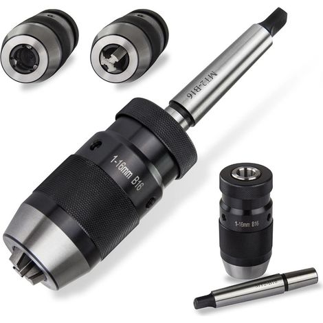 Mandrin de perçage sans clé autoserrant en acier B16 1-16 mm + douille MT2-B16, adapté au foret de tour MK2. (1/4)