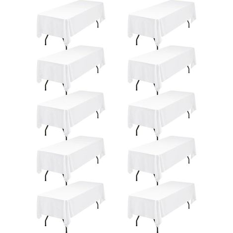 10er Pack Tischdecken Weiß 153x260cm Rechteckig Polyester Waschbar Fleckenfest