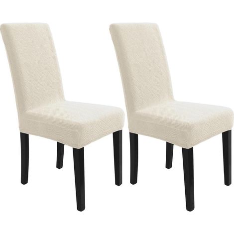 2er Set Stuhlhussen Jacquard CremeWeiß, Stretch Stuhlbezüge für Esszimmerstühle (1/5)