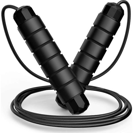 Corde à sauter, câble de corde à sauter rapide anti-nœuds avec roulements à billes pour femmes, hommes et enfants, corde à sauter en acier réglable avec poignées en mousse (1/5)