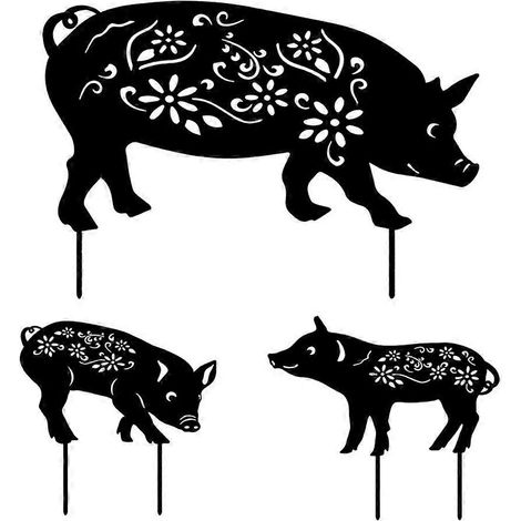 Ensemble de 3 statues de cochons en acrylique décoratives, silhouettes d'animaux pour la décoration de jardin. (1/5)