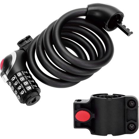 Antivol vélo 1,5 m câble flexible résistant à la coupure revêtement PVC code 4 chiffres sécurité pour activités extérieures (1/5)