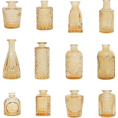 Set di 12 mini vasi - Mini vasi in vetro colorato con decorazioni a rilievo per la tavola e la casa (marrone chiaro) (1/4)