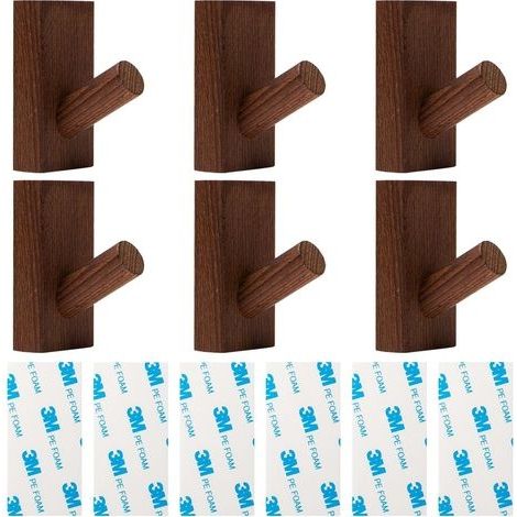 6 Pièces Crochet Adhesif Mural Couleur Bois Porte Manteau sans Percage pour Entrée, Patere Enfant, Patere Murale Crochet Bois Adhesif pour Vêtements Suspendus Chapeau Écharpes (1/5)