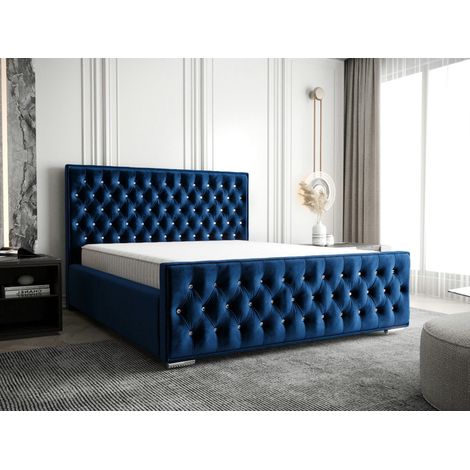 Lit Double Crystal - Bleu Foncé - 200x200 Cm - Lit Avec Rangement - Lit Élégant - Matelas À Ressorts Bonnell (1/5)