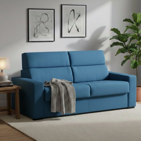 Sofá Cama 3 Plazas Marcon, Desenfundable, Con Cajón Made in Italy, Lavable, 220x95 cm azul (1/5)