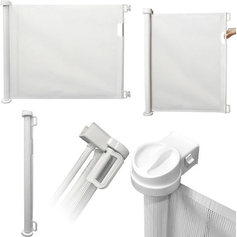 Retractable Baby Gate, Dog Stair Gate Extra Wide Safety Gate 0-130cm, One Hand Operation Stair Gate, Indoor Outdoor Stair Gates for Dogs, Stairways / Doorways / Hallway, White (1/5)