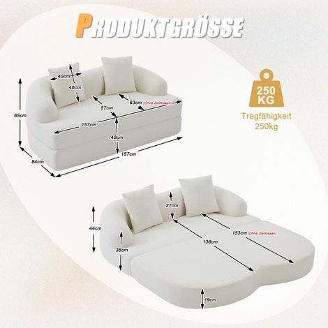 Canapé 2-en-1 convertible pour 2 personnes, avec deux coussins, sofa-lit double escamotable, assise polyvalente pour chambre d'amis et salon (chenille beige) (1/5)