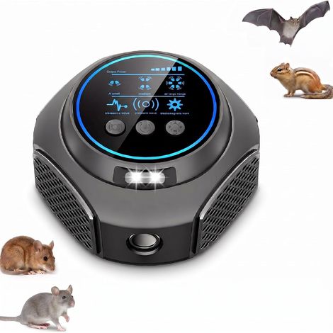 Répulsif à ultrasons pour souris à 3 modes, avec prise, répulsif à ultrasons contre les chauves-souris, les martres, les rats et les araignées. (1/5)