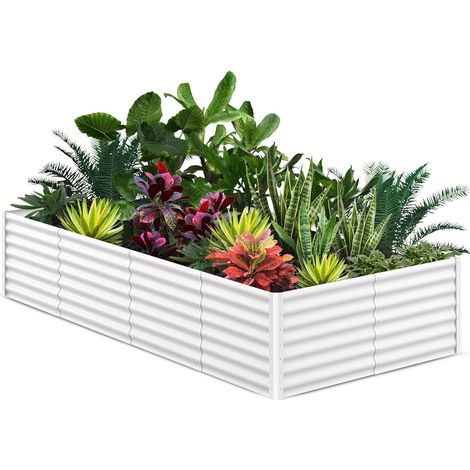 Pflanzgefäß aus verzinktem Metall, für Gartenarbeit, Outdoor,243x122x60cm, Pflanzkasten, Hochbeet, langer Gemüseabstand, Kräuter-Hochbeete für Container-Gartenarbeit,Weiß (1/5)