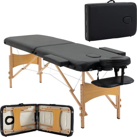 2 zones table de massage pliante en bois noire, lit cosmétique avec rembourrage 5 cm, usage professionnel ou privé (1/5)
