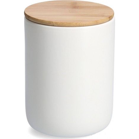 Zeller Contenitore in ceramica bianca con coperchio in bambù