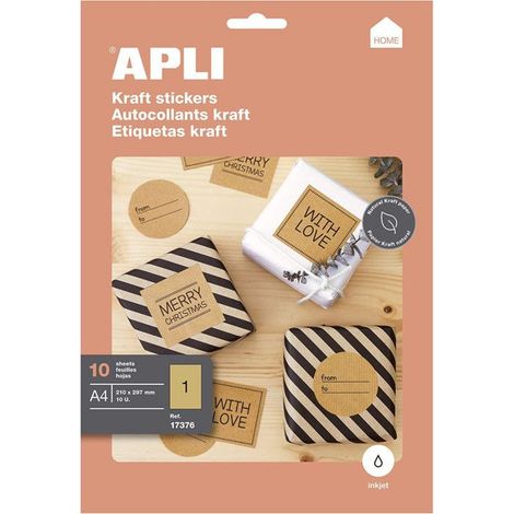 Etiquettes - A4 - Papier kraft - Autocollant - Pochette de 10 planches - Apli (1/3)