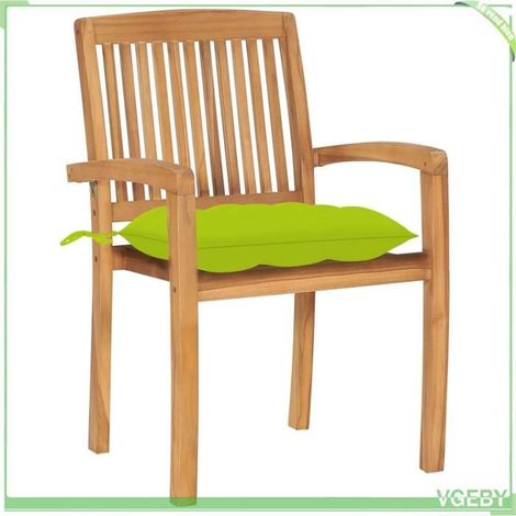 Chaise de jardin - FAFEICY - 3063278 - Teck massif - Lot de 2 - Coussins vert vif (1/5)