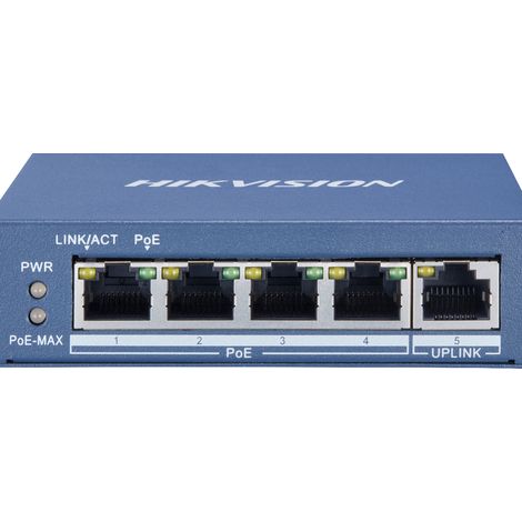 Hikvision DS-3E0505P-E/M switch No administrado L2 Gigabit Ethernet (10/100/1000) Energía sobre Ethernet (PoE) 1U Azul