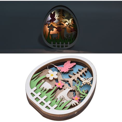 Œufs de Pâques en bois décorés de LED, guirlandes lumineuses LED, lampe de bureau décorative LED en forme de dinde printanière. (1/5)