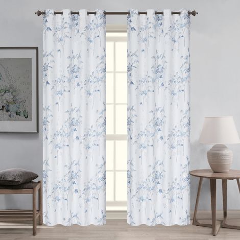 Paire de de rideaux occultants à œillets motif végétal Bleu 140x260 cm (1/2)