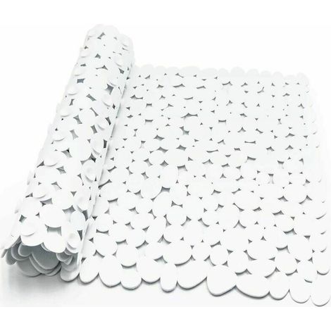 Tapis de douche antidérapant, tapis de douche rectangulaire antidérapant en galets, tapis de douche antidérapant avec ventouse, baignoire ou tapis de douche antifongique (blanc) (1/5)