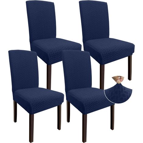 Stuhlhussen für Esszimmer, 4er Set, marineblau, dehnbar, Jacquard-Muster (1/5)