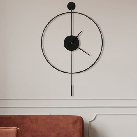 Horloge murale classique à pendule de grande taille,décorative, ronde, minimaliste, moderne, silencieuse, en métal, 50 cm, noire (1/5)
